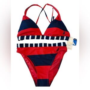 Nautica Women’s Striped Red, White and Navy Bikini - Size Small -NWT